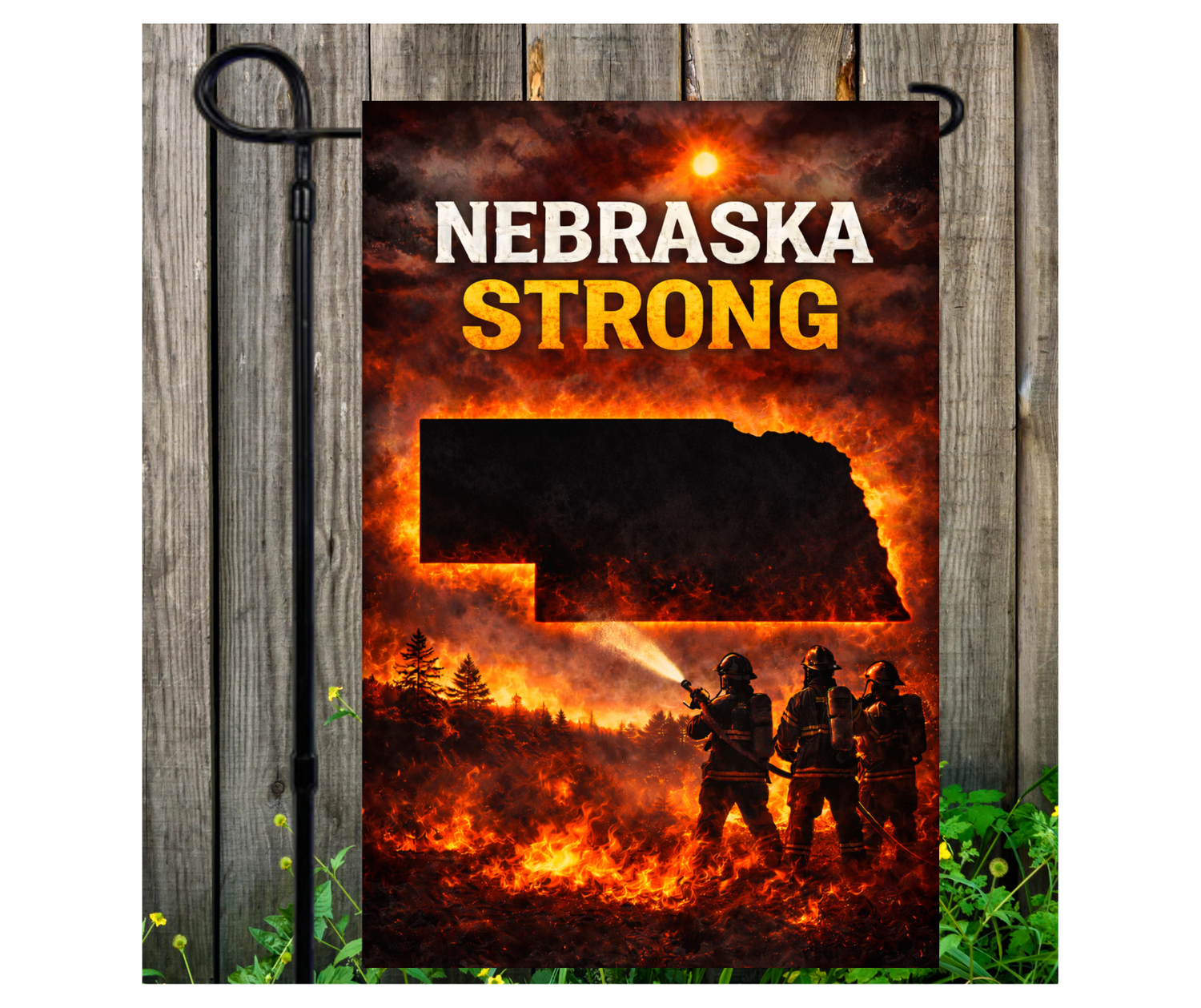Nebraska Strong Wildfire Firefighter Relief Garden Flags