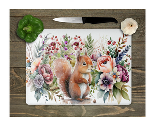 Glass Cutting Board Kitchen Prep Display Home Decor Gift Housewarming Woodland Squirrel Florals