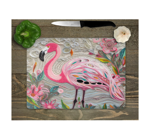 Glass Cutting Board Kitchen Prep Display Home Decor Gift Housewarming Flamingo Florals