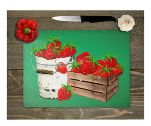 Glass Cutting Board Kitchen Prep Display Home Decor Gift Housewarming Strawberries Bucket Wood Crate Basket