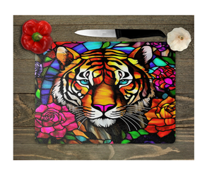 Glass Cutting Board Kitchen Prep Display Home Decor Gift Housewarming Neon Tiger Floral