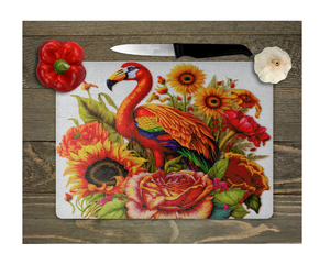 Glass Cutting Board Kitchen Prep Display Home Decor Gift Housewarming Flamingo Sunflowers Floral