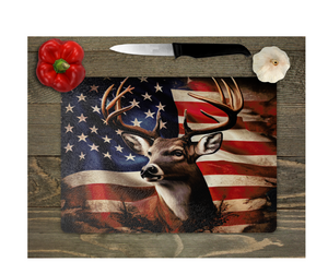Glass Cutting Board Kitchen Prep Display Home Decor Gift Housewarming Deer USA Flag Father's Day