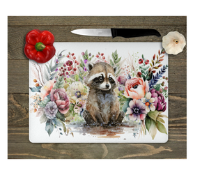 Glass Cutting Board Kitchen Prep Display Home Decor Gift Housewarming Woodland Raccoon Florals