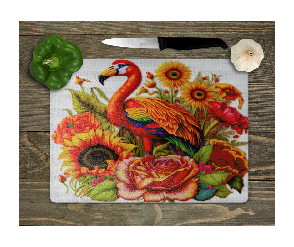Glass Cutting Board Kitchen Prep Display Home Decor Gift Housewarming Sunflowers Flamingo