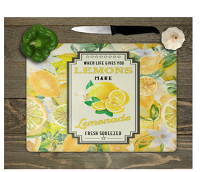 Glass Cutting Board Kitchen Prep Display Home Decor Gift Housewarming Lemons Make Lemonade Fresh Squeezed