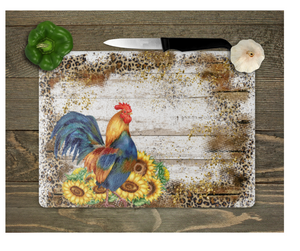 Glass Cutting Board Kitchen Prep Display Home Decor Gift Housewarming Rooster Sunflowers Leopard Print
