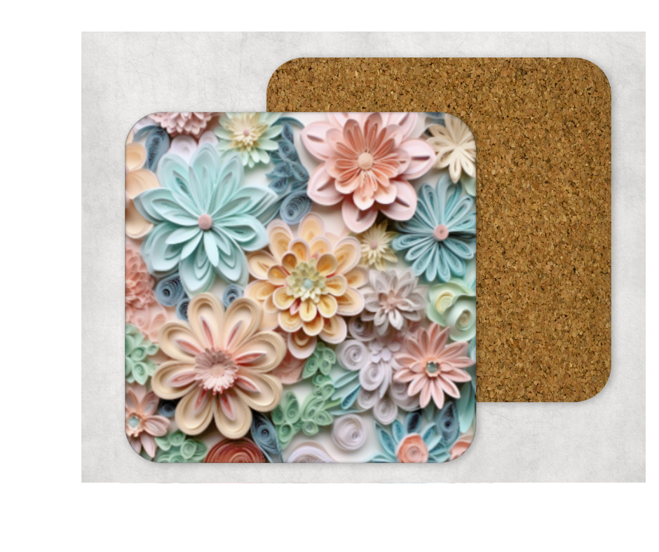 Hardboard Cork Back Single One Square Coaster Gift Housewarming Home Florals Pastels