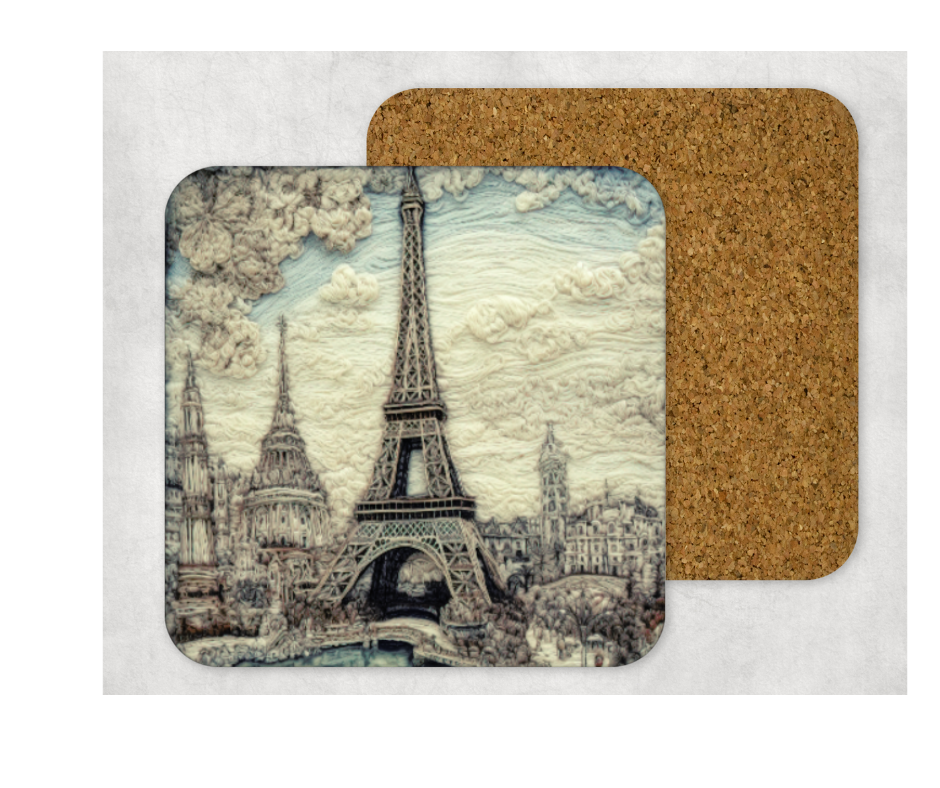 Hardboard Cork Back Single One Square Coaster Gift Housewarming Home Paris Eiffel Tower