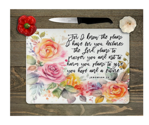 Glass Cutting Board Kitchen Prep Display Home Decor Gift Housewarming Religious Inspirational Saying Roses  Florals