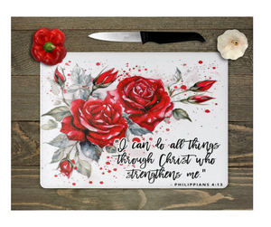Glass Cutting Board Kitchen Prep Display Home Decor Gift Housewarming Religious Inspirational Saying Roses Florals