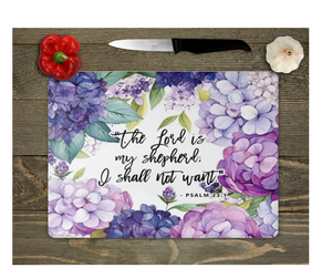 Glass Cutting Board Kitchen Prep Display Home Decor Gift Housewarming Religious Inspirational Saying Purple Florals