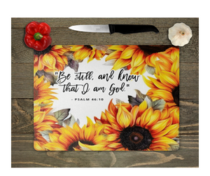 Glass Cutting Board Kitchen Prep Display Home Decor Gift Housewarming Religious Inspirational Saying Sunflower Florals
