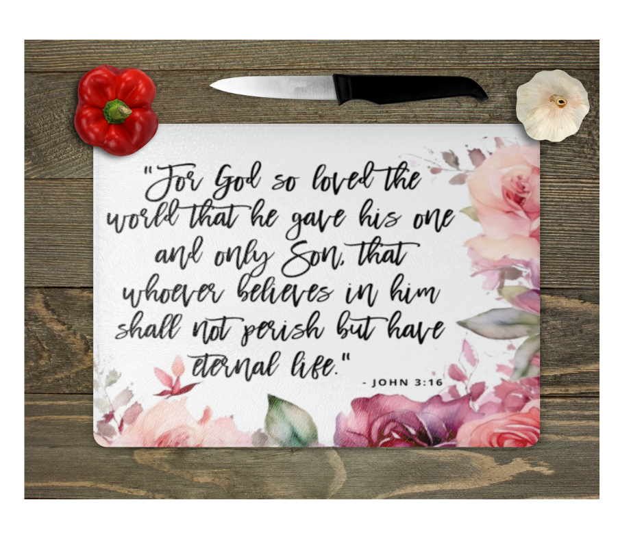Glass Cutting Board Kitchen Prep Display Home Decor Gift Housewarming Religious Inspirational Saying Purple Pink Florals
