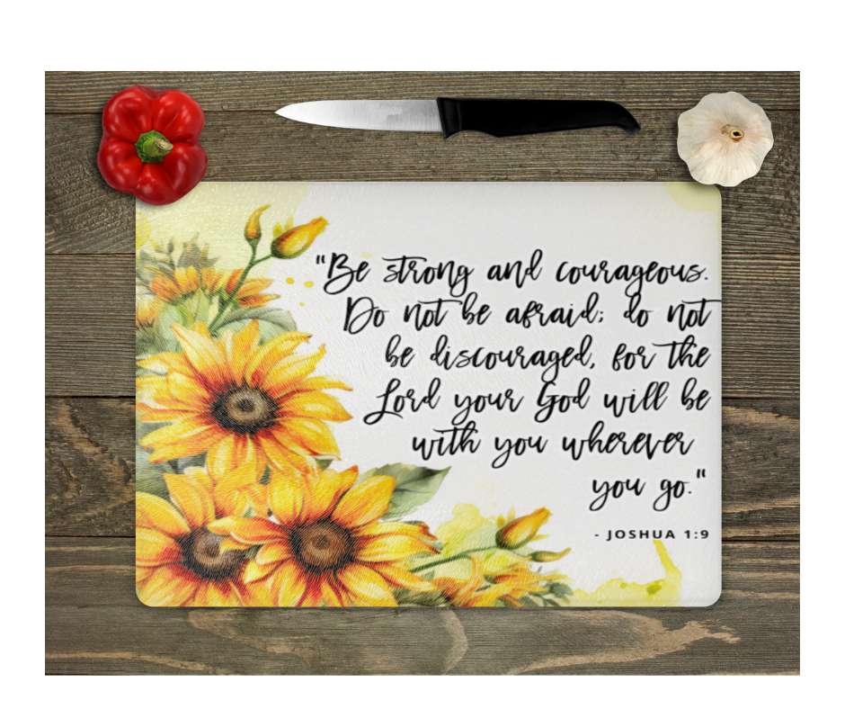 Glass Cutting Board Kitchen Prep Display Home Decor Gift Housewarming Religious Inspirational Saying Sunflower Florals