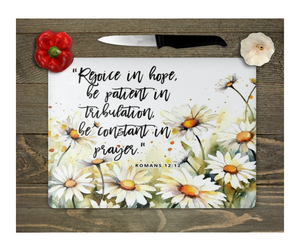 Glass Cutting Board Kitchen Prep Display Home Decor Gift Housewarming Religious Inspirational Saying Daisy Florals
