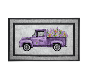 Door Mat Welcome, Wedding Gift, Housewarming 18" x 30" Purple Truck Lilac Farm Florals