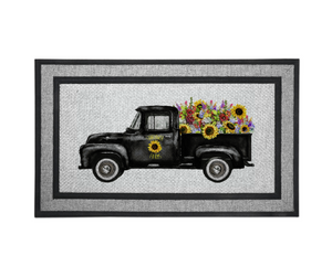 Door Mat Welcome, Wedding Gift, Housewarming 18" x 30" Black Truck Sunflower Farm Florals