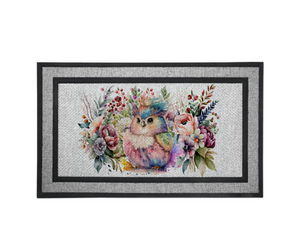 Door Mat Welcome, Wedding Gift, Housewarming Kitchen 18" x 30" Cute Owl Florals