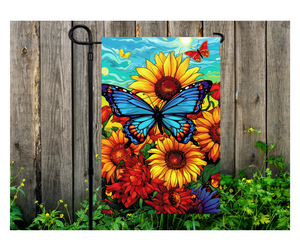 Yard Flag Garden Flag Indoor Outdoor Decor Decoration 12" x 18" Polyester Vibrant Colorful Butterfly Floral