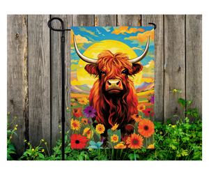 Yard Flag Garden Flag Indoor Outdoor Decor Decoration 12" x 18" Polyester Vibrant Colorful Highland Cow Animal