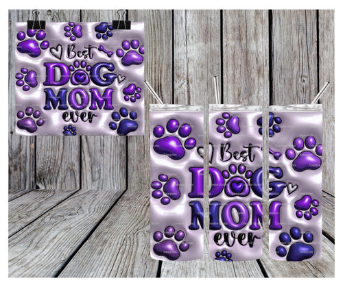 20 oz Stainless Steel Drink Tumbler Lid Straw Paw Prints Best Dog Mom Ever Purple