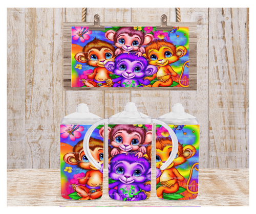 12 oz Stainless Steel Drink Sippy Cup Toddler 2 Lids Straw Monkeys