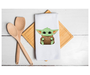 Waffle Towel Kitchen Bath 16" X 24" Baby Yoda Cute