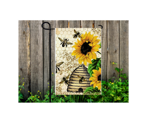 Yard Flag Garden Flag 12" x 18" Polyester Bee Hive Sunflower