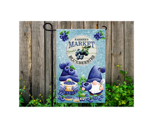 Yard Flag Garden Flag 12" x 18" Polyester Blueberry Gnome Farmers Market