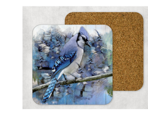Hardboard Cork Back Set of 4 Square Coasters Gift Housewarming Home Bluejay Bird