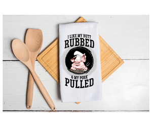 Waffle Towel Kitchen Bath 16" X 24" Butt Rubbed Pork Pulled Bar B Que Pig Father's Day
