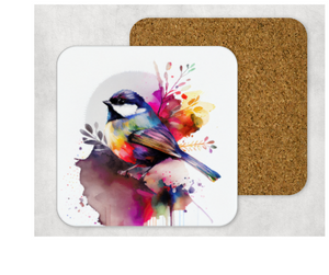 Hardboard Cork Back Set of 4 Square Coasters Gift Housewarming Home Chickadee Bird Outdoors