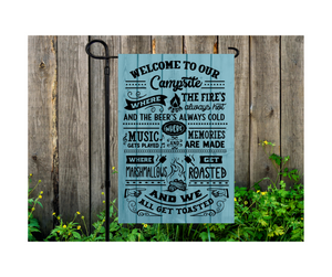 Yard Flag Garden Flag 12" x 18" Polyester Welcome To Our Campsite Pretty Blue Background