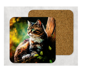 Hardboard Cork Back Set of 4 Square Coasters Gift Housewarming Home Cats Kitten Animal