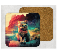 Load image into Gallery viewer, Hardboard Cork Back Set of 4 Square Coasters Gift Housewarming Home Cats Kitten Animal