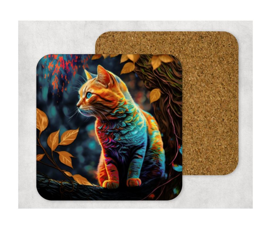 Hardboard Cork Back Set of 4 Square Coasters Gift Housewarming Home Cats Kitten Animal