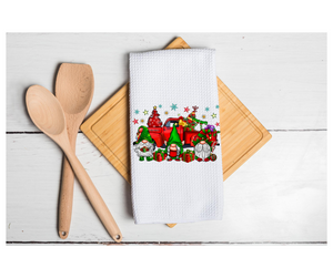 Waffle Towel Kitchen Bath 16" X 24" Christmas Red Truck Gnomes