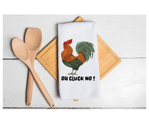 Waffle Towel Kitchen Bath 16" X 24" Oh Cluck no Rooster Chicken