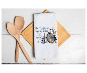 Waffle Towel Kitchen Bath 16" X 24" Dishes Looking At Me Dirty Again