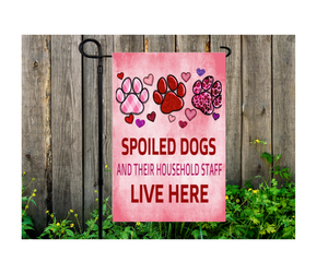Yard Flag Garden Flag 12" x 18" Polyester Pink Watercolor Happy Spoiled Dogs Live Here Household Staff Paw Print