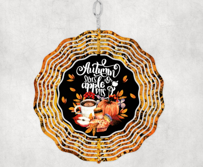 Wind Spinner Porch Yard Garden Ornament 10 Inch Size Fall Autumn Skies Apple Pies