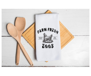 Waffle Towel Kitchen Bath 16" X 24" Farm Fresh Eggs Chicken