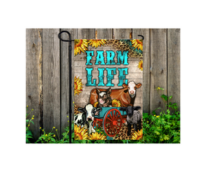 Yard Flag Garden Flag 12" x 18" Polyester Farm Life Cow Pig Goat Wagon