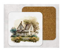 Load image into Gallery viewer, Hardboard Cork Back Set of 4 Square Coasters Gift Housewarming Home Old Farmhouse House