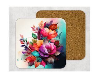 Hardboard Cork Back Set of 4 Square Coasters Gift Housewarming Home Watercolor Florals