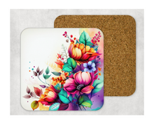 Load image into Gallery viewer, Hardboard Cork Back Set of 4 Square Coasters Gift Housewarming Home Watercolor Florals