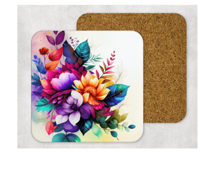 Hardboard Cork Back Set of 4 Square Coasters Gift Housewarming Home Watercolor Florals