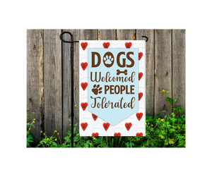 Yard Flag Garden Flag 12" x 18" Polyester Heart Dogs Welcome People Tolerated