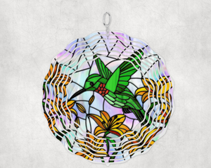 Wind Spinner Porch Yard Garden Ornament 10 Inch Size Hummingbird Floral Stained Glass